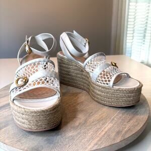 Gianvito Rossi Women's Espadrille Wedge Sandals White Leather Heels EU 41 US 11